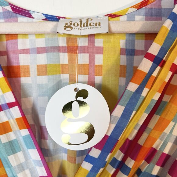 Plaid Midi Dress Colorful Stretch Smocked Waist Pink Yellow Blue NWT Sz 3X - Picture 11 of 16